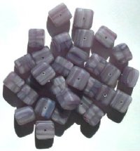 30 9x10mm Matte Amethyst & White Marble Cube Beads